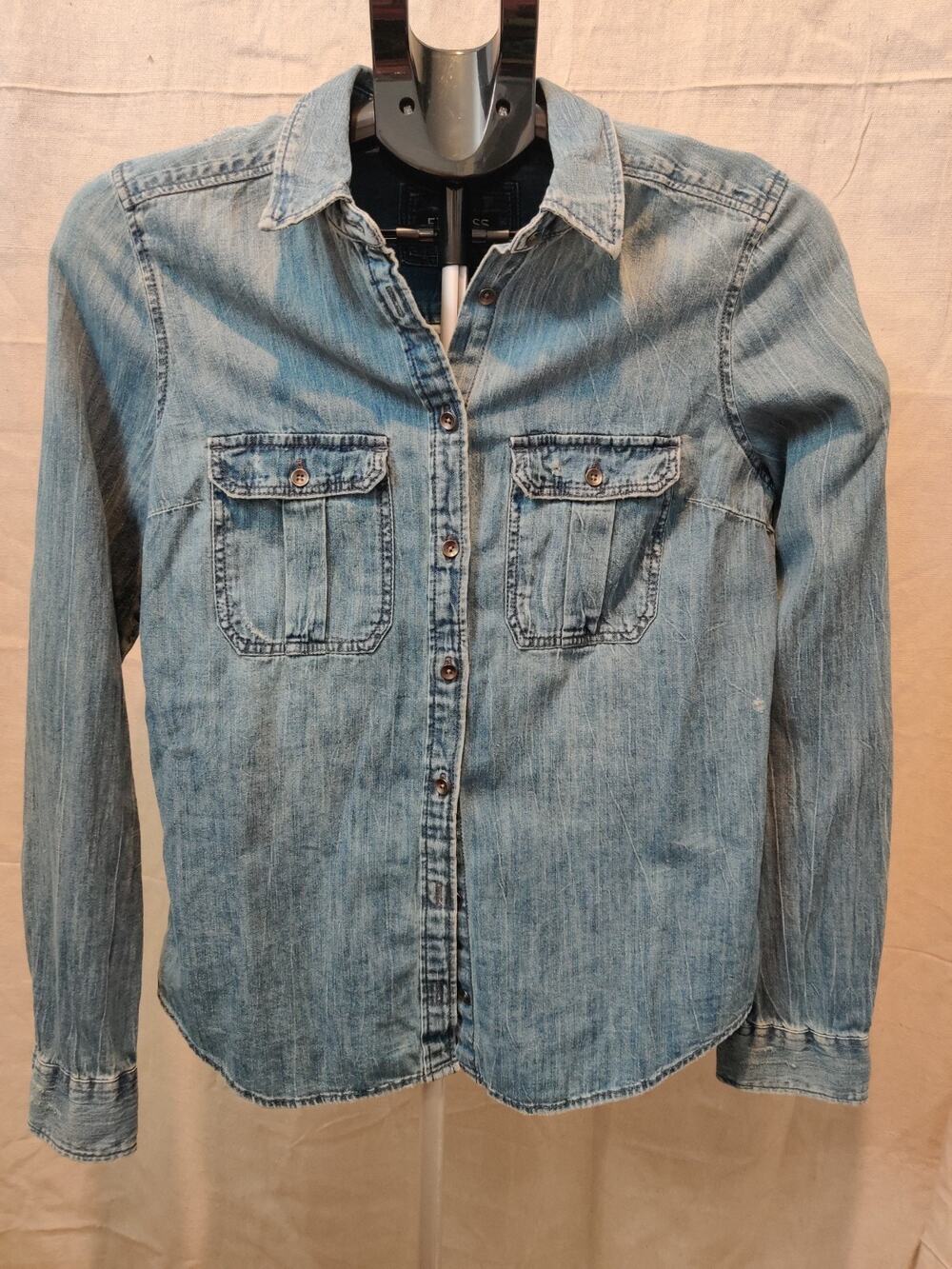 Express Denim Jacket Women's Size Small Button Up Medium Wash Distressed